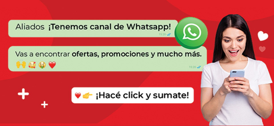  Aliados ¡Tenemos canal de Whatsapp! Vas a encontrar ofertas, promociones y mucho más. ¡Escaneá el QR y sumate! 